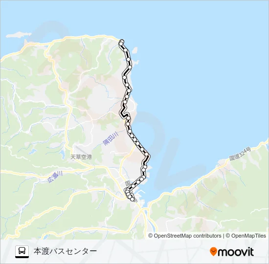 32：鬼池港→セントラル病院前～天草警察署総合→本渡バスセンター バスの路線図