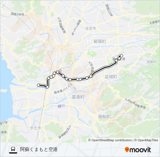 AP-3：熊本駅・西部車庫→県庁→グランメッセ→阿蘇くまもと空港 Bus Line Map