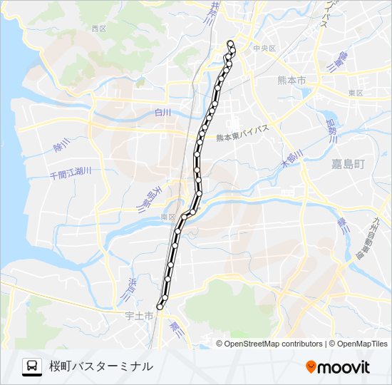 R3-4：宇土駅東口→大慈禅寺～川尻バイパス→桜町バスターミナル Bus Line Map