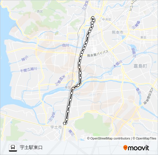 R3-4：桜町バスターミナル→川尻バイパス～大慈禅寺→宇土駅東口 Bus Line Map