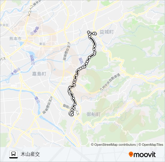 御船→木倉～交通広場→木山 Bus Line Map