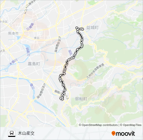 御船→木倉～交通広場→木山 Bus Line Map