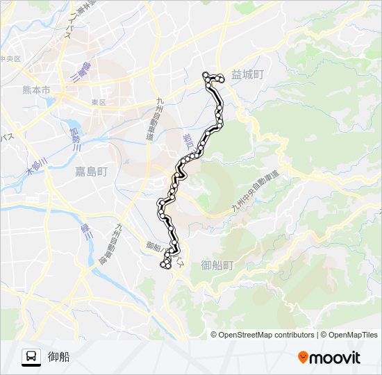 木山→交通広場～木倉→御船 Bus Line Map