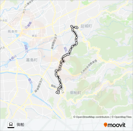 木山→交通広場～木倉→御船 Bus Line Map
