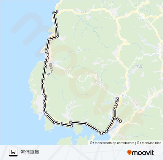 下田温泉→崎津～高浜上河内→河浦車庫 Bus Line Map