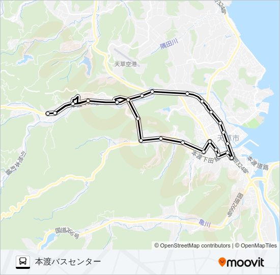 本渡バスセンター→右循環→本渡バスセンター Bus Line Map