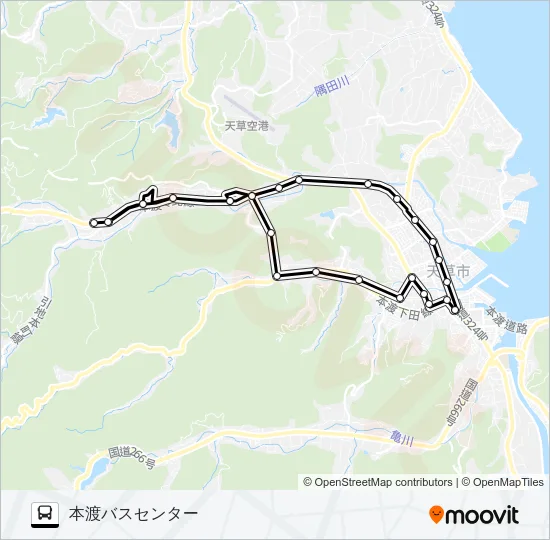 本渡バスセンター→右循環→本渡バスセンター バスの路線図