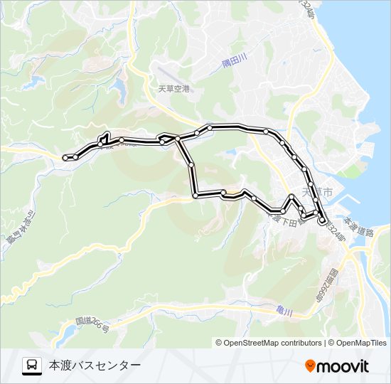 本渡バスセンター→左循環→本渡バスセンター Bus Line Map
