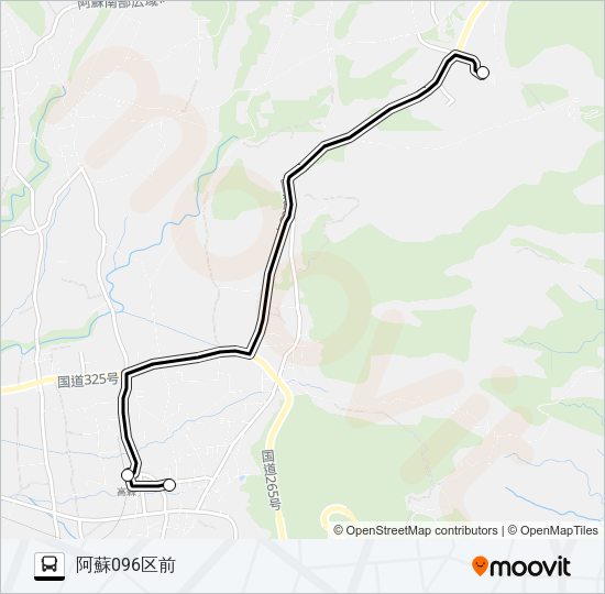 高森中央→高森駅前→阿蘇096区前 Bus Line Map