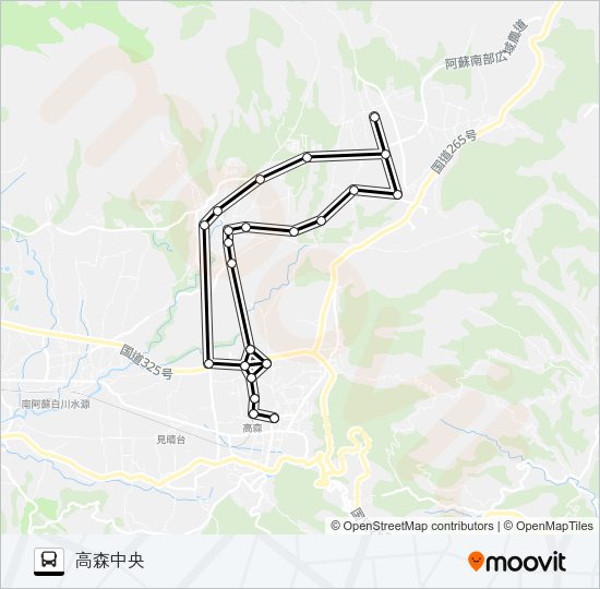 高森中央→ロッキー～すべの→高森中央 Bus Line Map