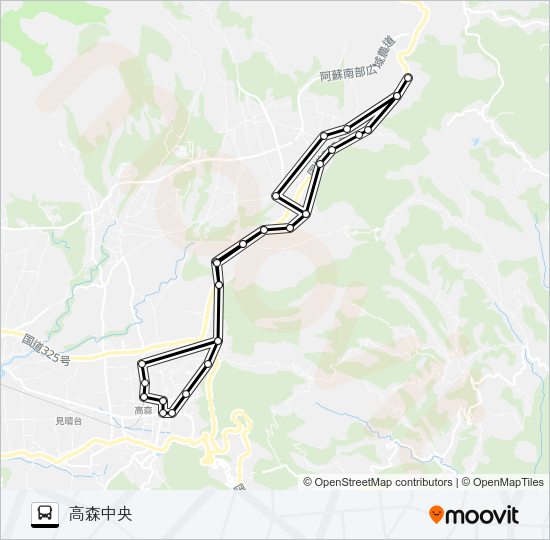 高森駅前→熊野座神社入口～洗川→高森中央 Bus Line Map