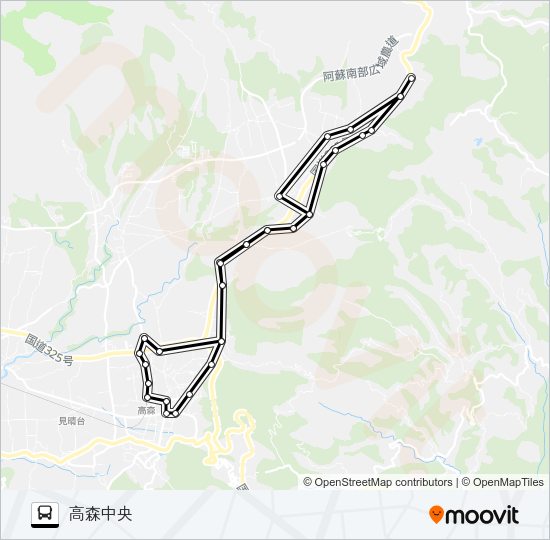 フレイン高森店→ロッキー～熊野座神社入口→高森中央 Bus Line Map