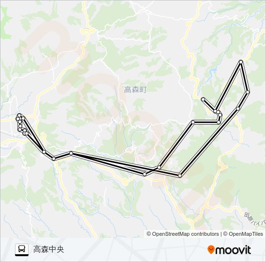 フレイン高森店→高森役場前～津留～ロッキー→高森中央 Bus Line Map