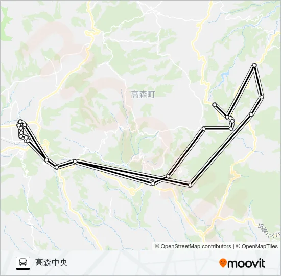 フレイン高森店→高森役場前～津留～ロッキー→高森中央 Bus Line Map