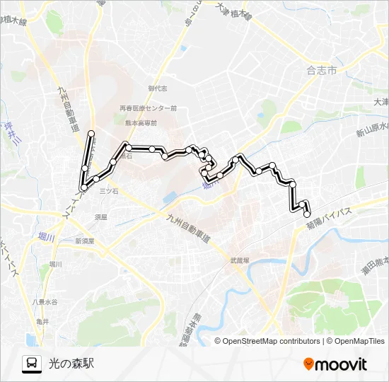 南ルート　老人憩の家→黒石団地→すずかけ台→永江団地→光の森駅 バスの路線図
