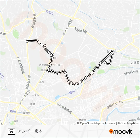 中央ルート　ユーパレス弁天→御代志→熊本高専→泉ヶ丘→アンビー熊本 Bus Line Map
