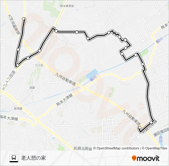 南ルート　武蔵ヶ丘高速バス停→武蔵塚駅→すずかけ台→黒石団地→老人憩の家 Bus Line Map