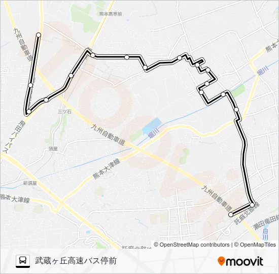 南ルート　老人憩の家→黒石団地→すずかけ台→武蔵塚駅→武蔵ヶ丘高速バス停 バスの路線図