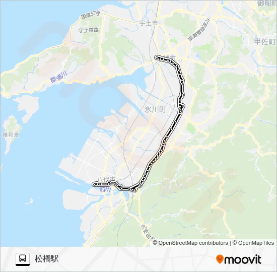 八代産交→八代駅～宮原→松橋駅 Bus Line Map
