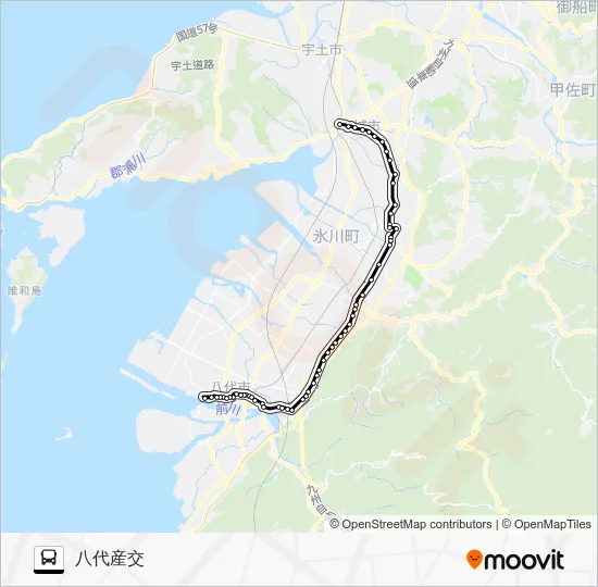 松橋駅→宮原～八代駅→八代産交 バスの路線図