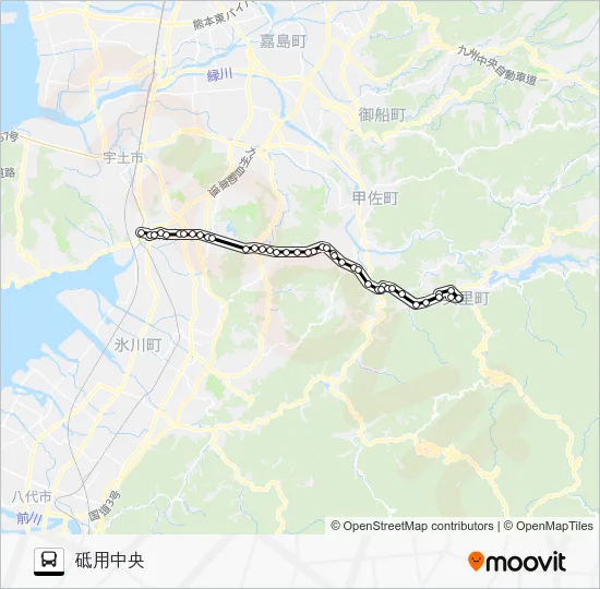 松橋駅→堅志田～佐俣の湯→砥用中央 バスの路線図