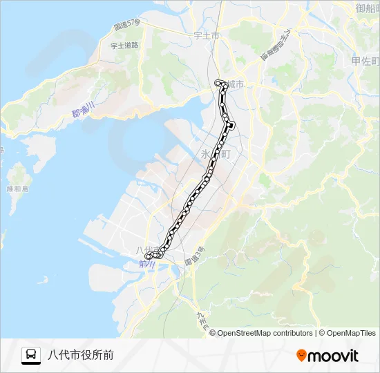 松橋駅→鏡四つ角～大村→八代市役所 バスの路線図
