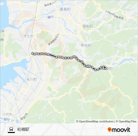 砥用中央→佐俣の湯～堅志田→松橋駅 バスの路線図