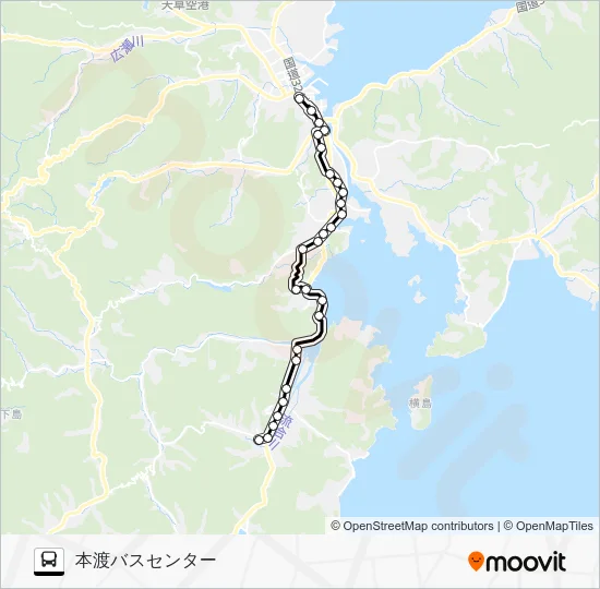新和支所→元浦～楠浦→本渡バスセンター バスの路線図