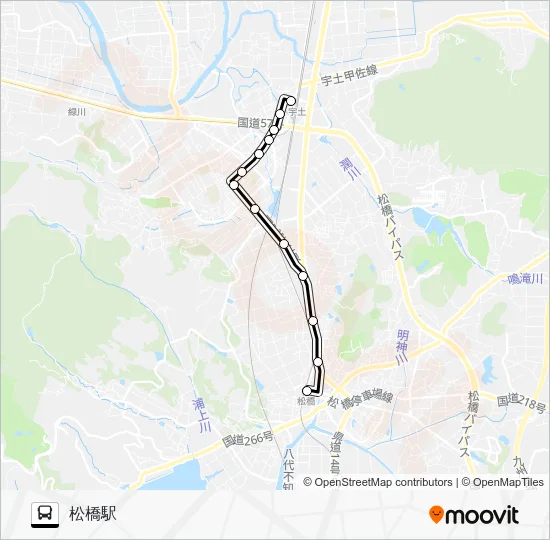 宇土駅前→西城の浦～宇土本町二丁目→松橋駅 バスの路線図