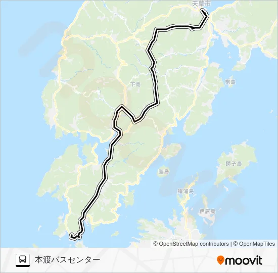 牛深市民病院→一町田中央～かかしの里→本渡バスセンター Bus Line Map