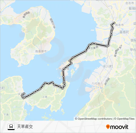 AM：桜町バスターミナル→リゾラテラス→天草産交 バスの路線図