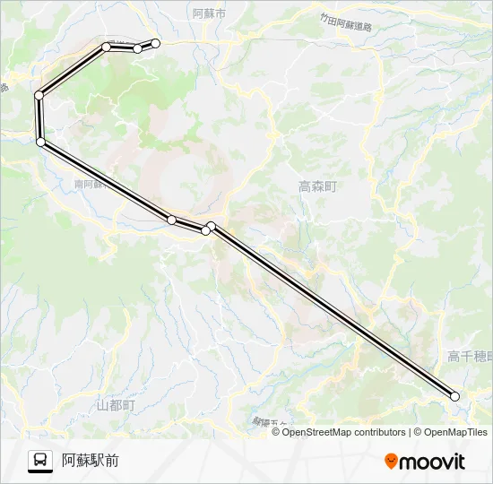 あそちほ号：高千穂→高森駅交流施設～西栃木→阿蘇駅前 Bus Line Map