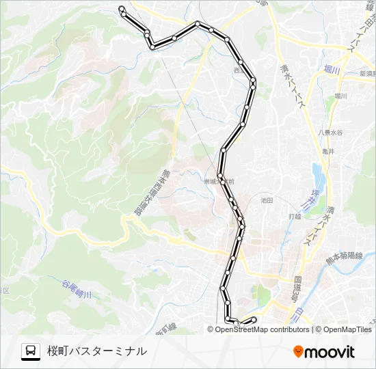 U2-2：万楽寺駐車場→西里～上熊本→桜町バスターミナル Bus Line Map