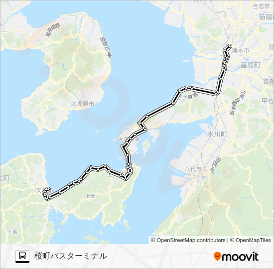 AM：天草産交→リゾラテラス～三角産交→桜町バスターミナル バスの路線図