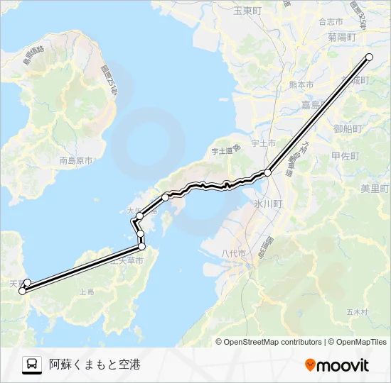 あまぽ：天草産交→三角産交～宇城市不知火支所前→阿蘇くまもと空港 バスの路線図