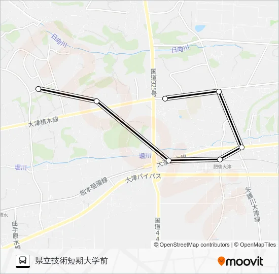 大津支援学校→肥後大津駅→JASM→県技短 Bus Line Map