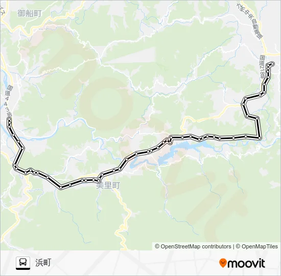 甲佐→内大臣→浜町 バスの路線図