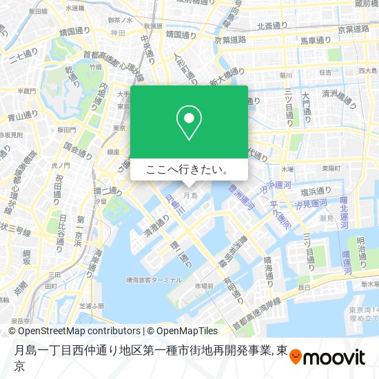 月島一丁目西仲通り地区第一種市街地再開発事業地図