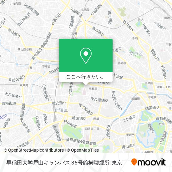 早稲田大学戸山キャンパス 36号館横喫煙所地図