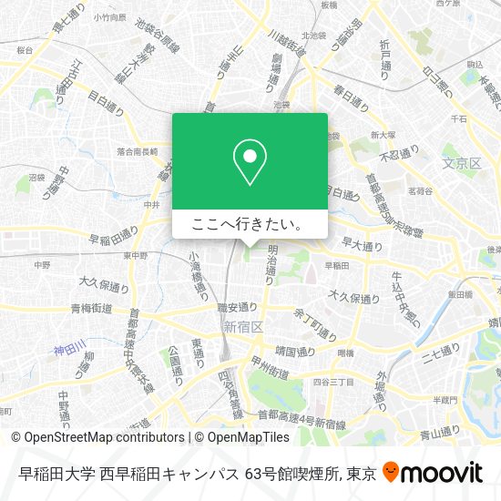 早稲田大学 西早稲田キャンパス 63号館喫煙所地図