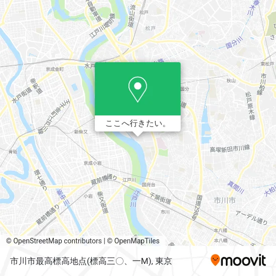 市川市最高標高地点(標高三〇、一M)地図