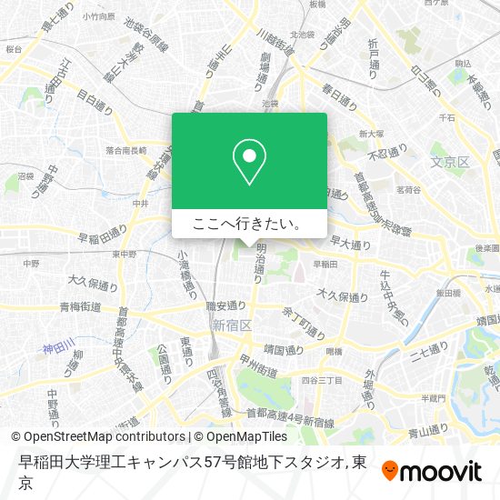 早稲田大学理工キャンパス57号館地下スタジオ地図