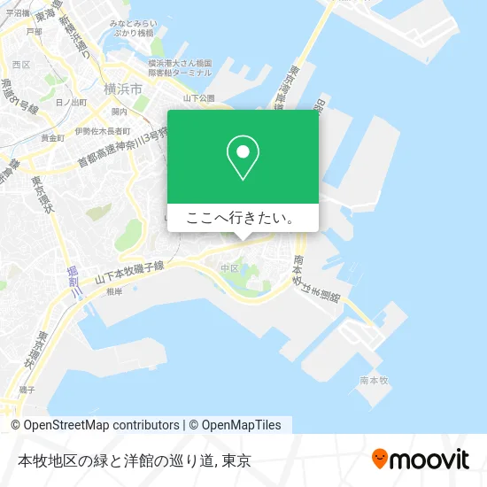 本牧地区の緑と洋館の巡り道地図