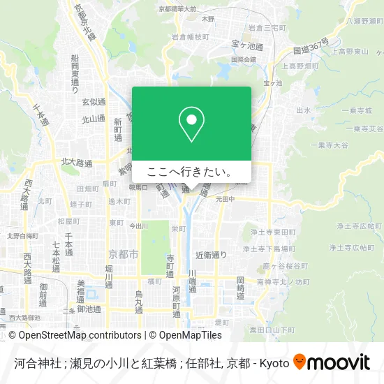 河合神社 ; 瀬見の小川と紅葉橋 ; 任部社地図