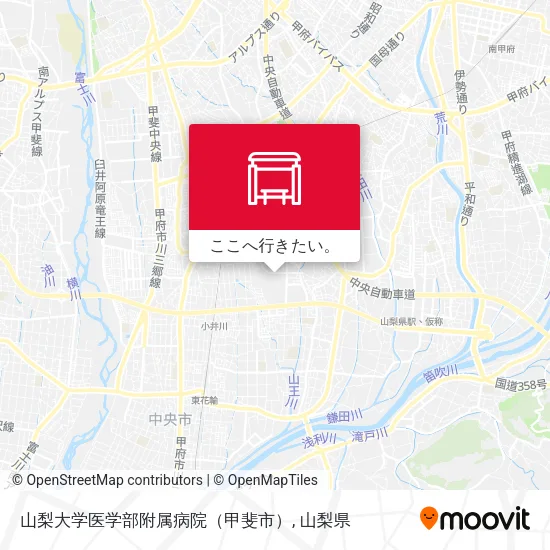 山梨大学医学部附属病院（甲斐市）地図