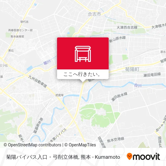 菊陽バイパス入口・弓削立体橋地図