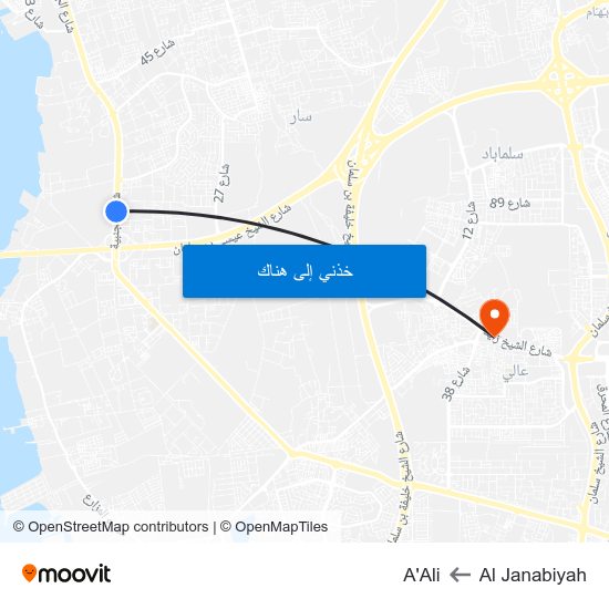 Al Janabiyah to A'Ali map