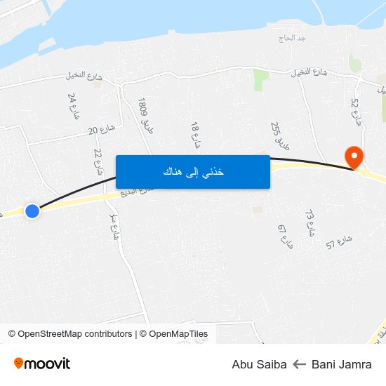 Bani Jamra to Abu Saiba map