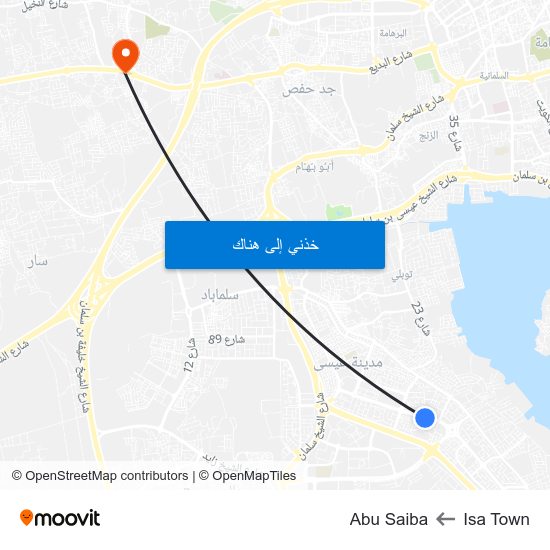 Isa Town to Abu Saiba map