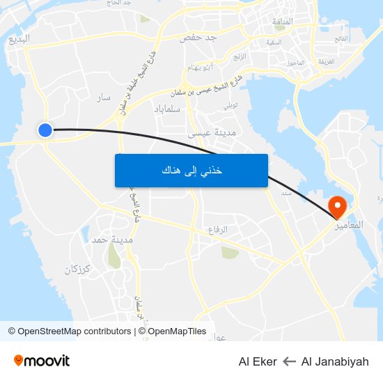 Al Janabiyah to Al Eker map